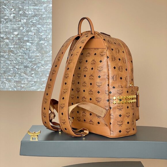 MCM Tan Leather Backpack/purse with Gold Accents - Picture 8 of 9